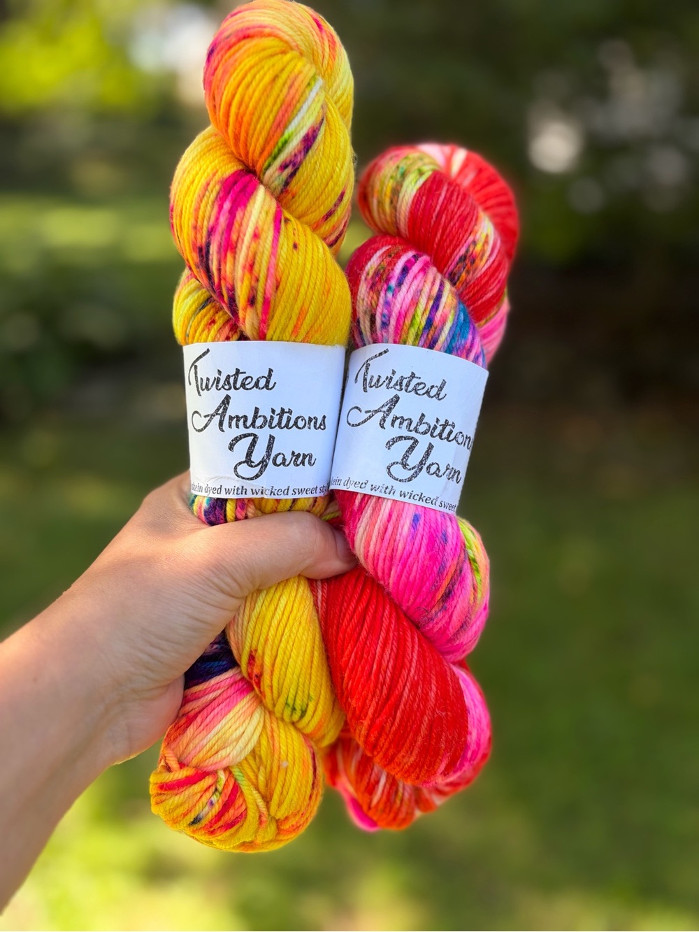 Two Skeins Colorful DK Weight Twisted Ambitions Indie Dyed Merino Yarn